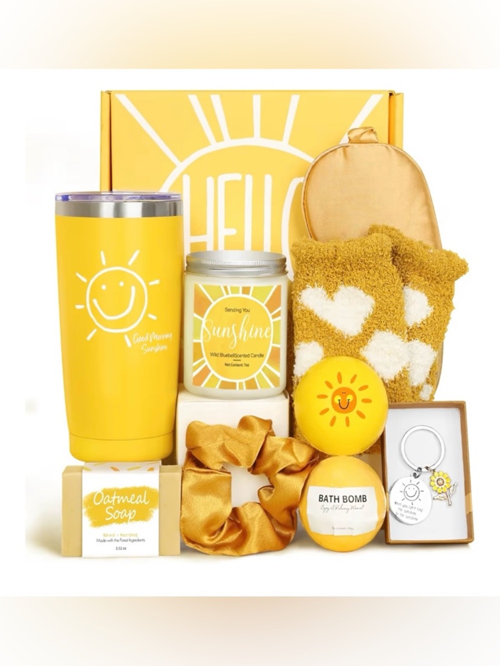Sunshine Women’s Spa Set- Bath & Relaxation Gift Set - Tumbler, Candle, Socks